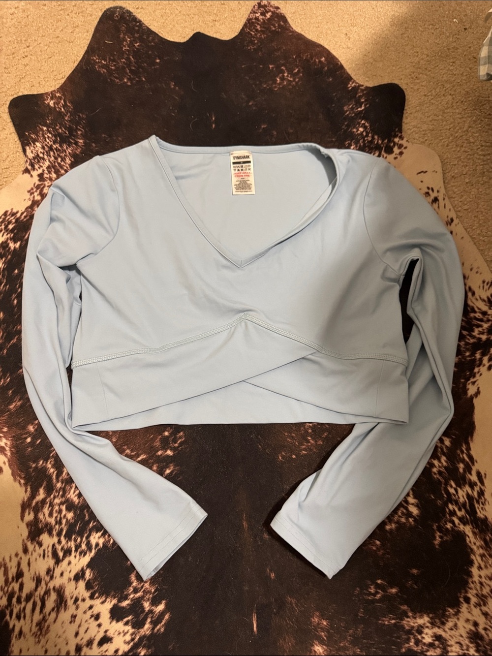 Gymshark Light Blue V-Neck Long Sleeve Cropped Top